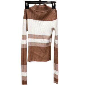 LU NYC Ribbed Knit Top Colorblock Sweater Long Sleeves Fall Winter Stretch Small